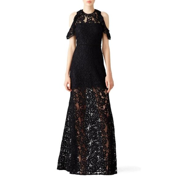 Alexis Black Open Shoulder Evie Lace Gown $650 - Picture 3 of 7